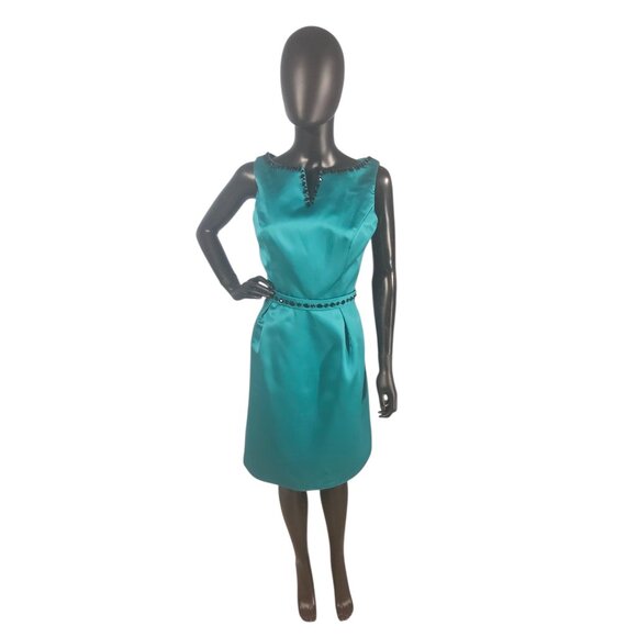 Da Vinci Dresses & Skirts - NWOT Teal Satin/Black Crystal A-Line Cocktail Dress - Da Vinci